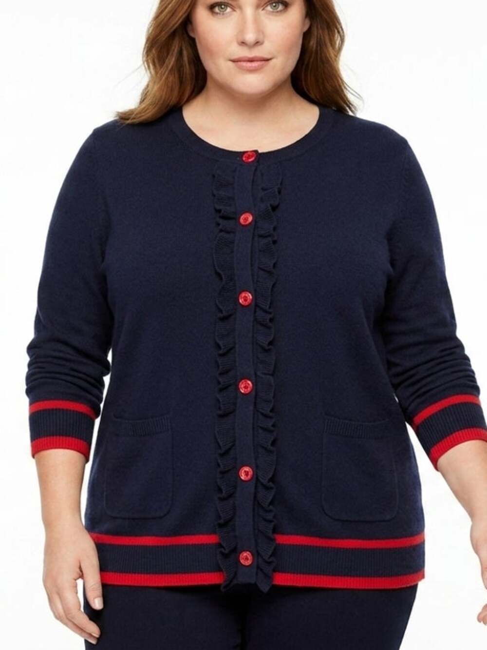 NWT Talbots Cashmere Blend Navy Ruffle Knit Stretch Cardigan Women Plus Size 2X
